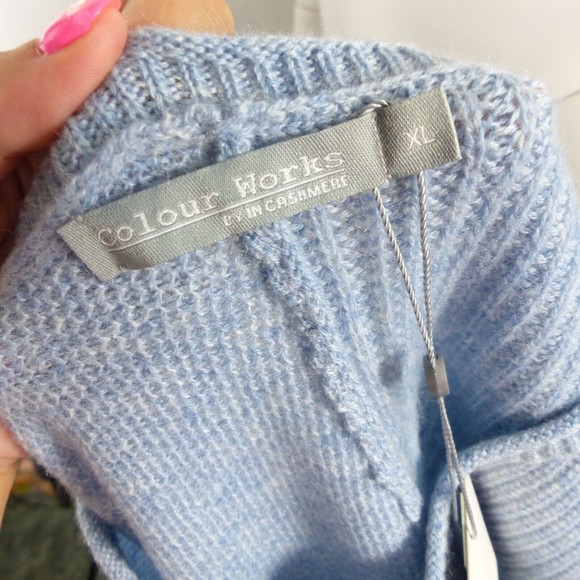 Colour Works by In Cashmere Cashmere Asymmetric Waffle Knit Chambray XL - Picture 3 of 8